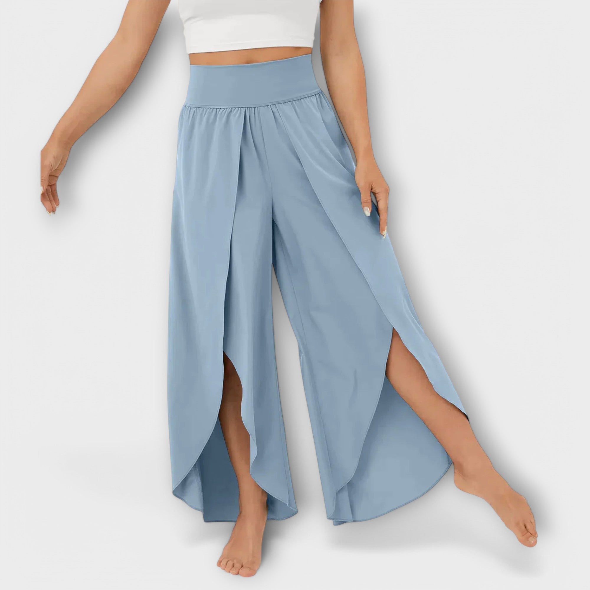 Pantalon Large Femme Taille Haute avec Fente Latérale