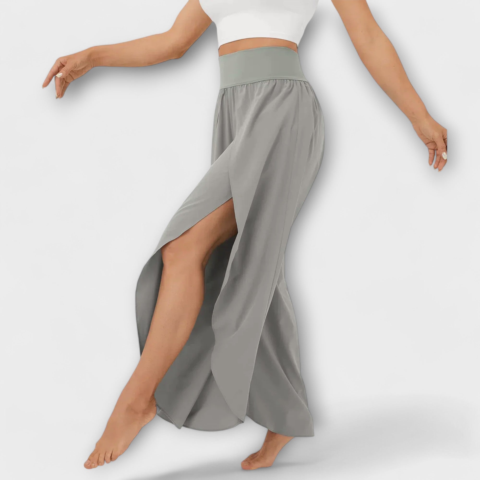 Pantalon Large Femme Taille Haute avec Fente Latérale
