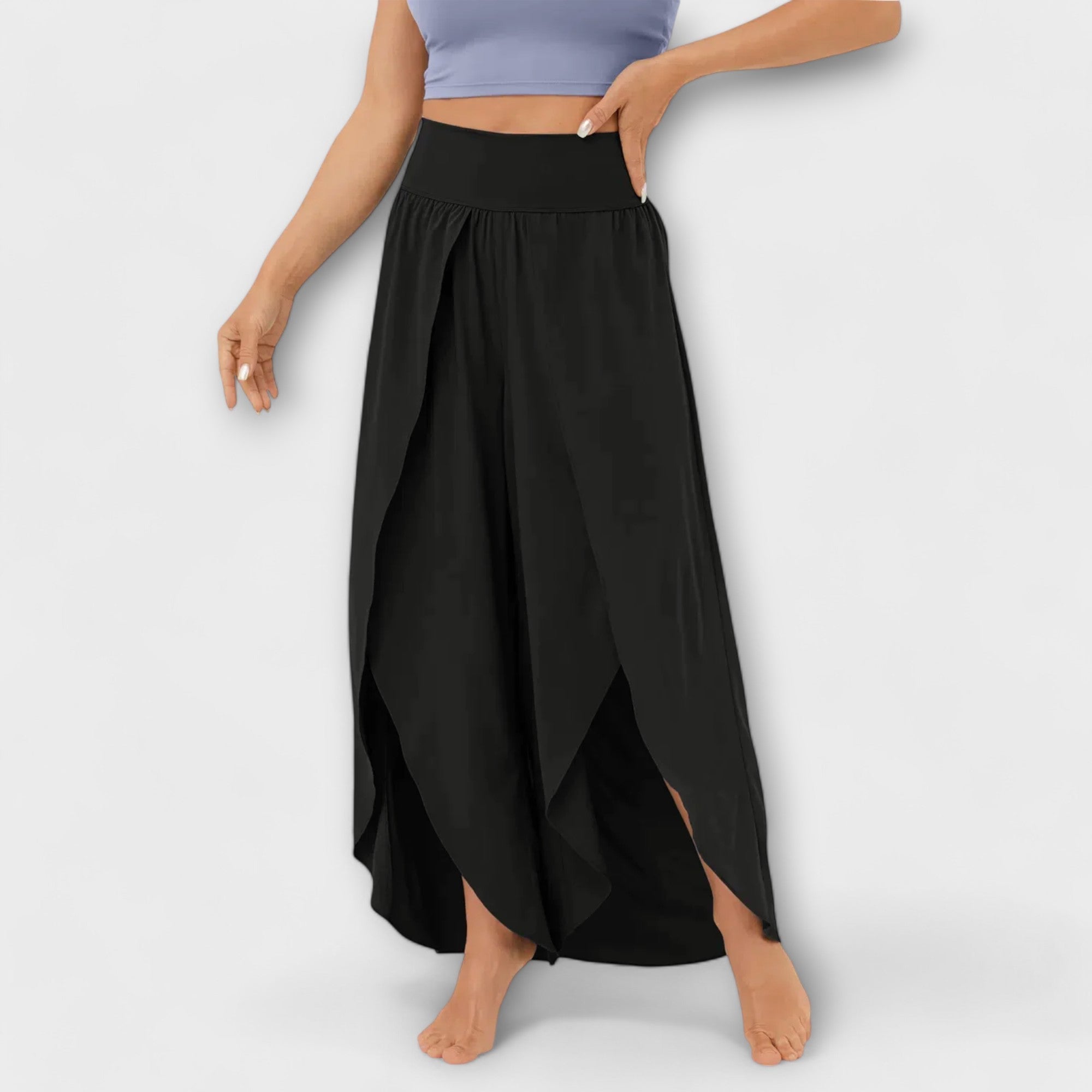 Pantalon Large Femme Taille Haute avec Fente Latérale