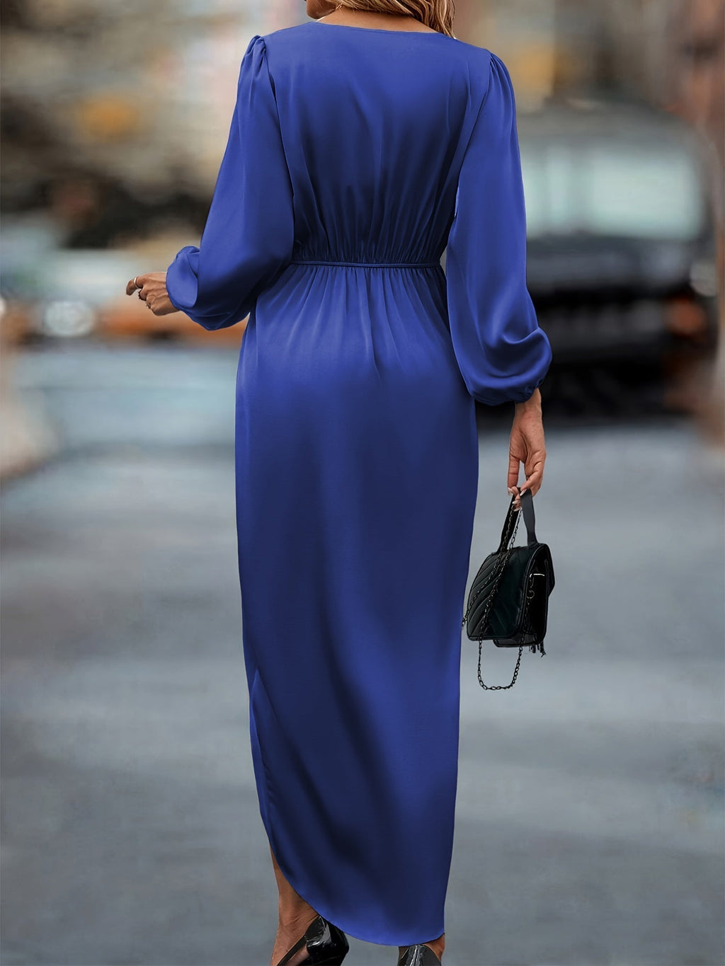 Robe Portefeuille à Plis avec Décolleté en V et Manches Ballon pour Occasions Festives