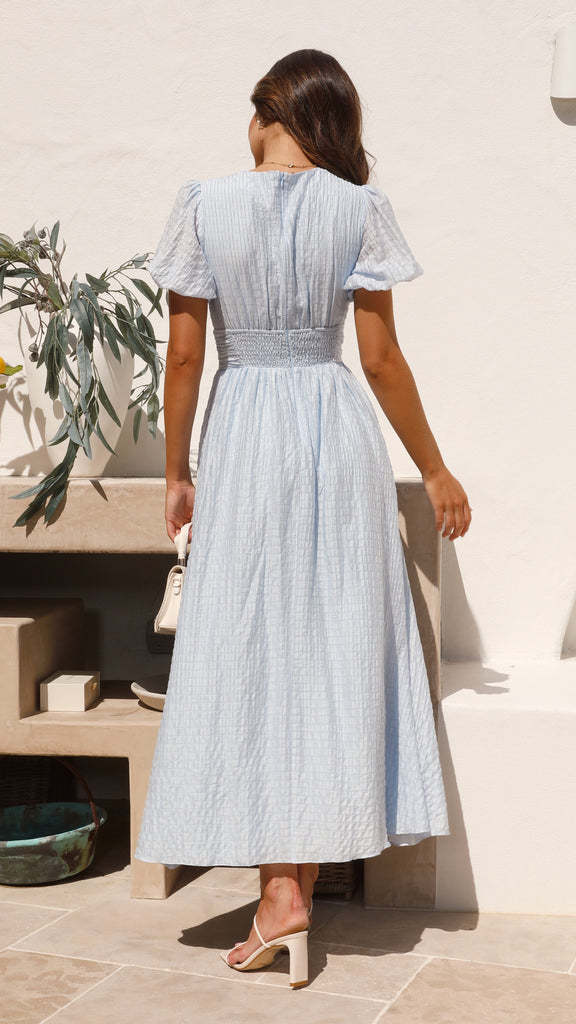 Robe Midi d'Été pour Femmes avec Décolleté en V, Manches Bouffantes et Fermeture à Boutons