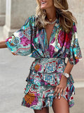 Robe d'été Femme à manches courtes avec décolleté en V et volants