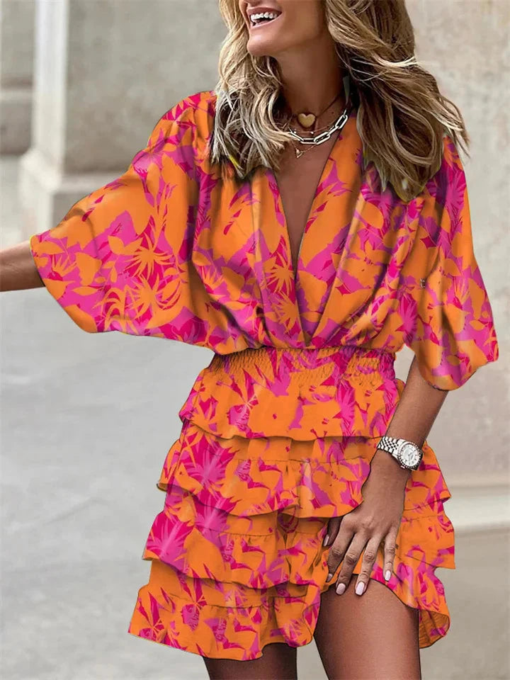 Robe d'été Femme à manches courtes avec décolleté en V et volants