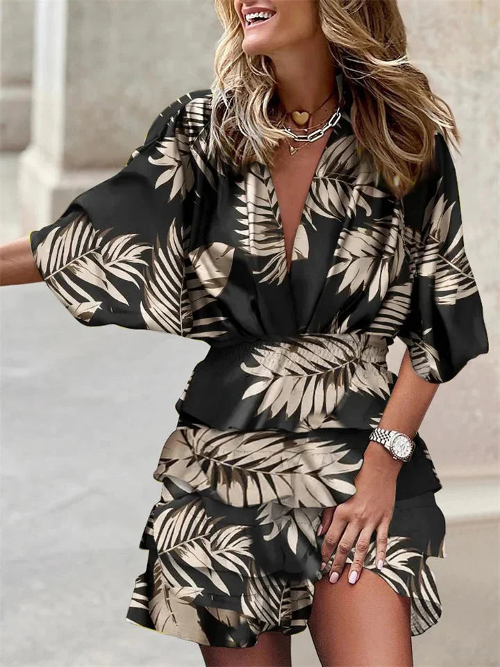 Robe d'été Femme à manches courtes avec décolleté en V et volants