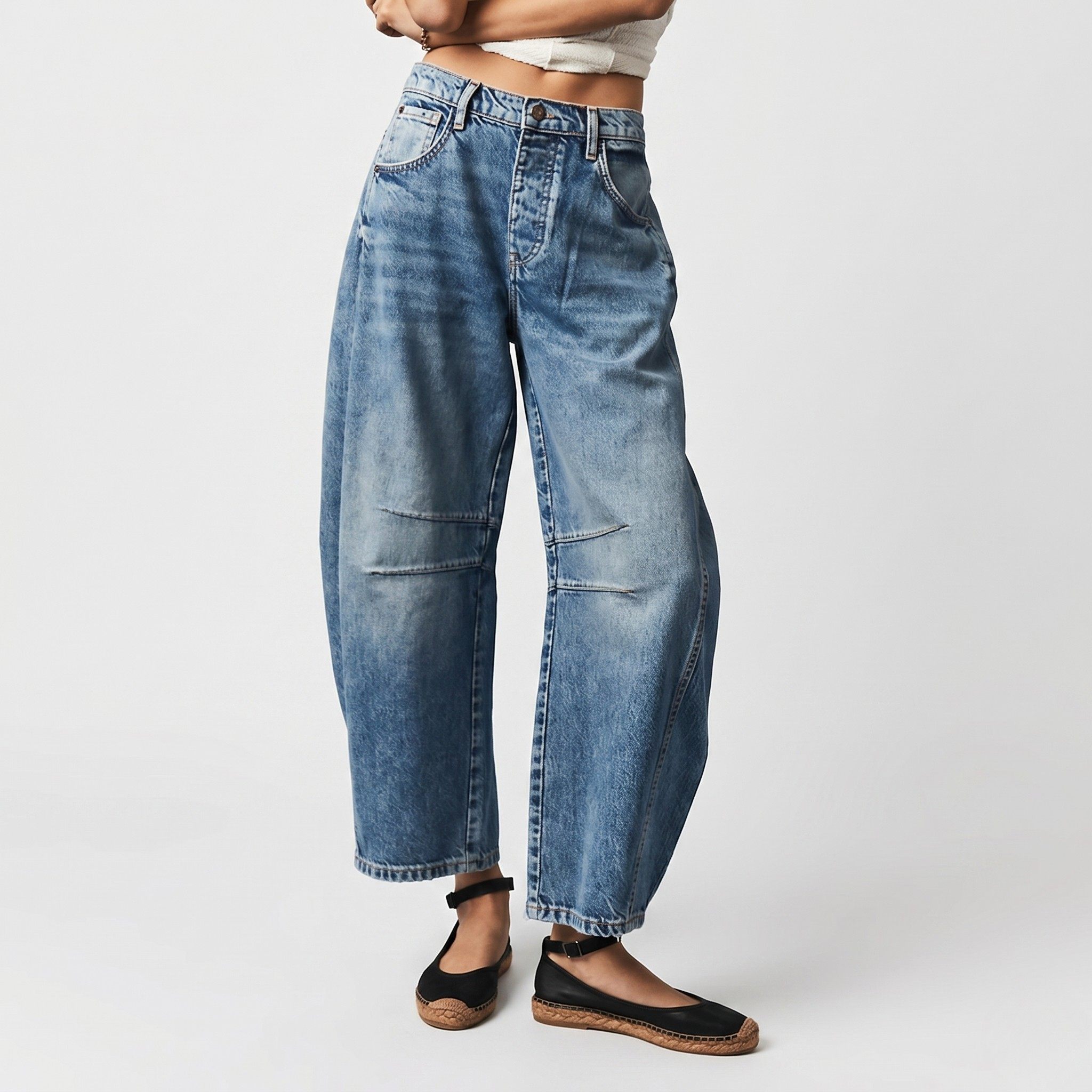 Jean Femme Taille Haute Coupe Décontractée Pantalon Denim Jambe Large