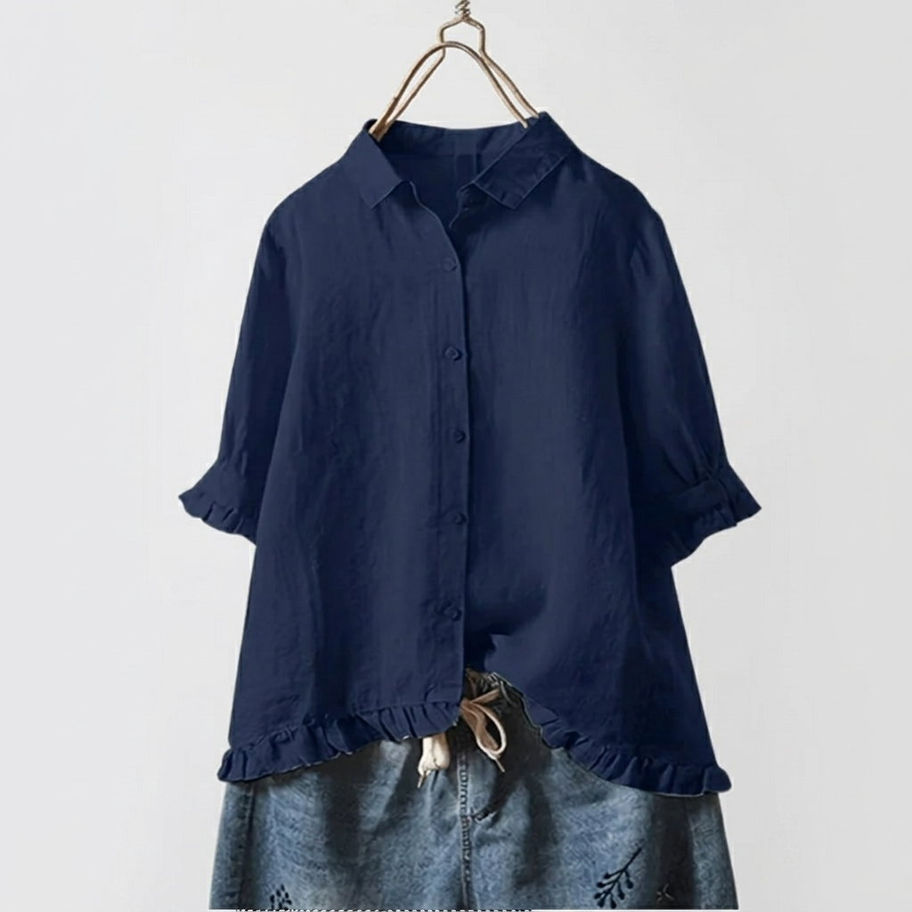 Chemise Femme Coton Volants Élégante Coupe Ample Blouse Décontractée