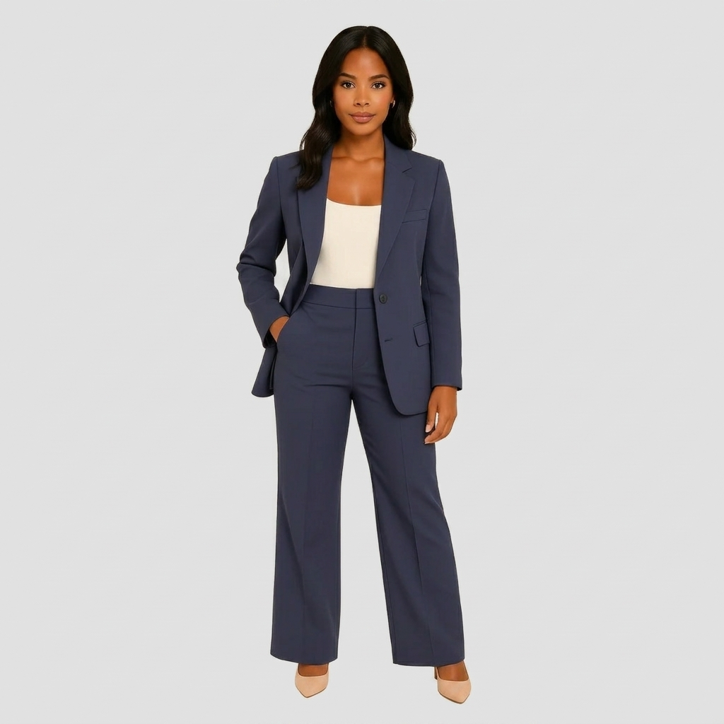 Ensemble Tailleur Femme Blazer Élégant et Pantalon Jambe Large