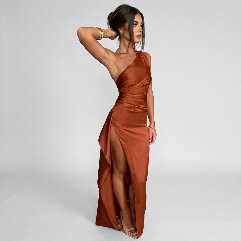 Robe Maxi Soirée Femme Élégante Robe Invitée Mariage Épaule Dénudée Fendue