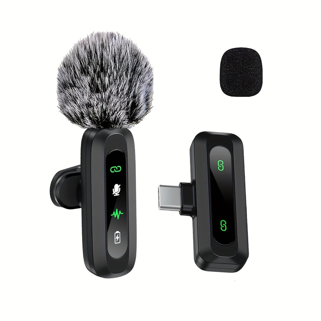 Microphone Lavalier Sans Fil avec Connexion USB-C pour Smartphones et Tablettes – Design Compact, Idéal pour les Podcasts et Vlogs