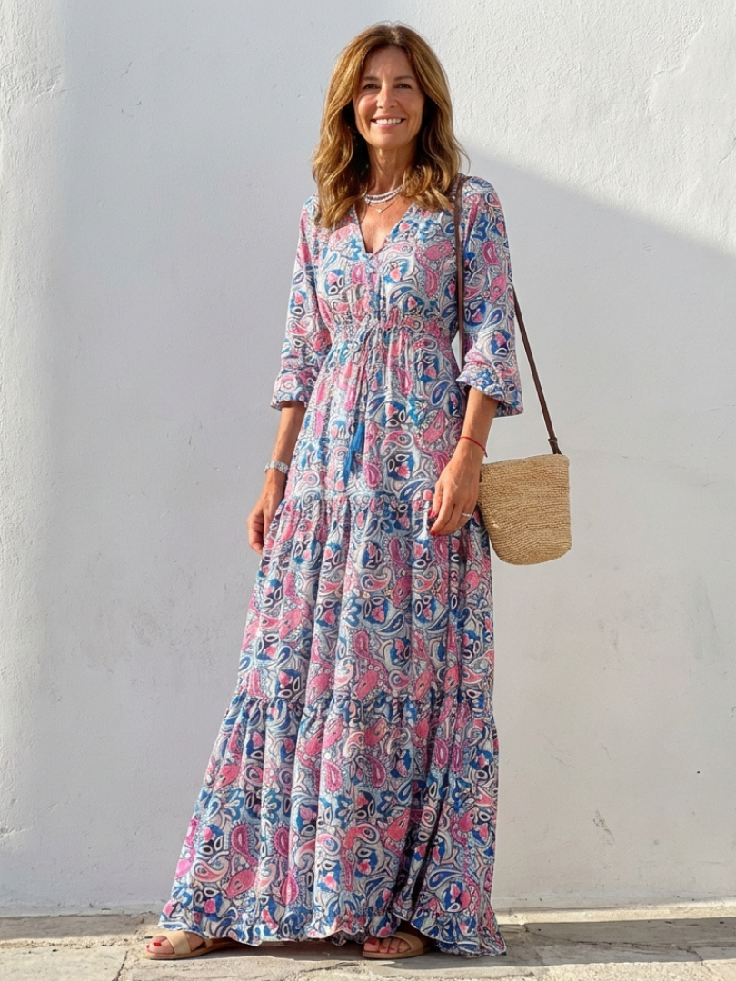 Isabella | Robe Maxi Bohémienne à Manches Longues et Décolleté en V