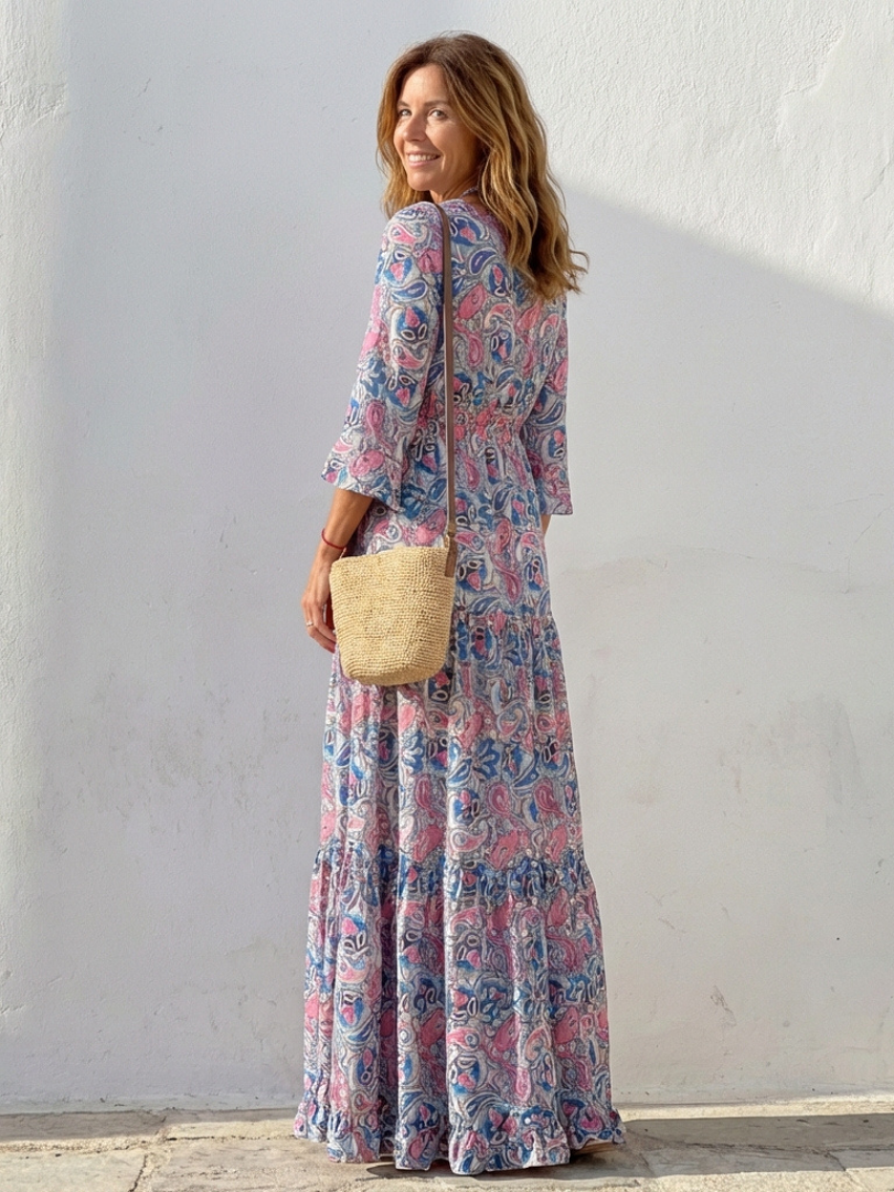 Isabella | Robe Maxi Bohémienne à Manches Longues et Décolleté en V