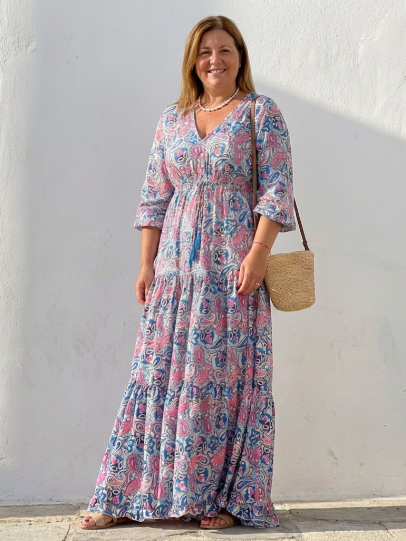 Isabella | Robe Maxi Bohémienne à Manches Longues et Décolleté en V