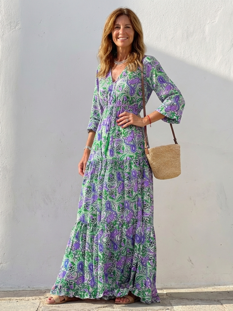 Isabella | Robe Maxi Bohémienne à Manches Longues et Décolleté en V