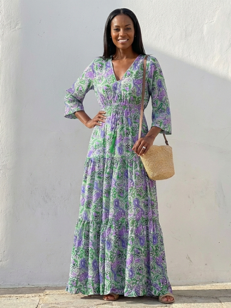 Isabella | Robe Maxi Bohémienne à Manches Longues et Décolleté en V