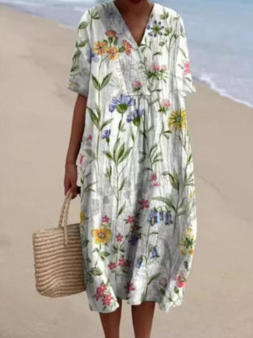 Margaret | Robe Midi Fleurie à Manches Courtes