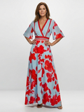 Corinne | Robe Maxi Fleurie à Manches Courtes en V