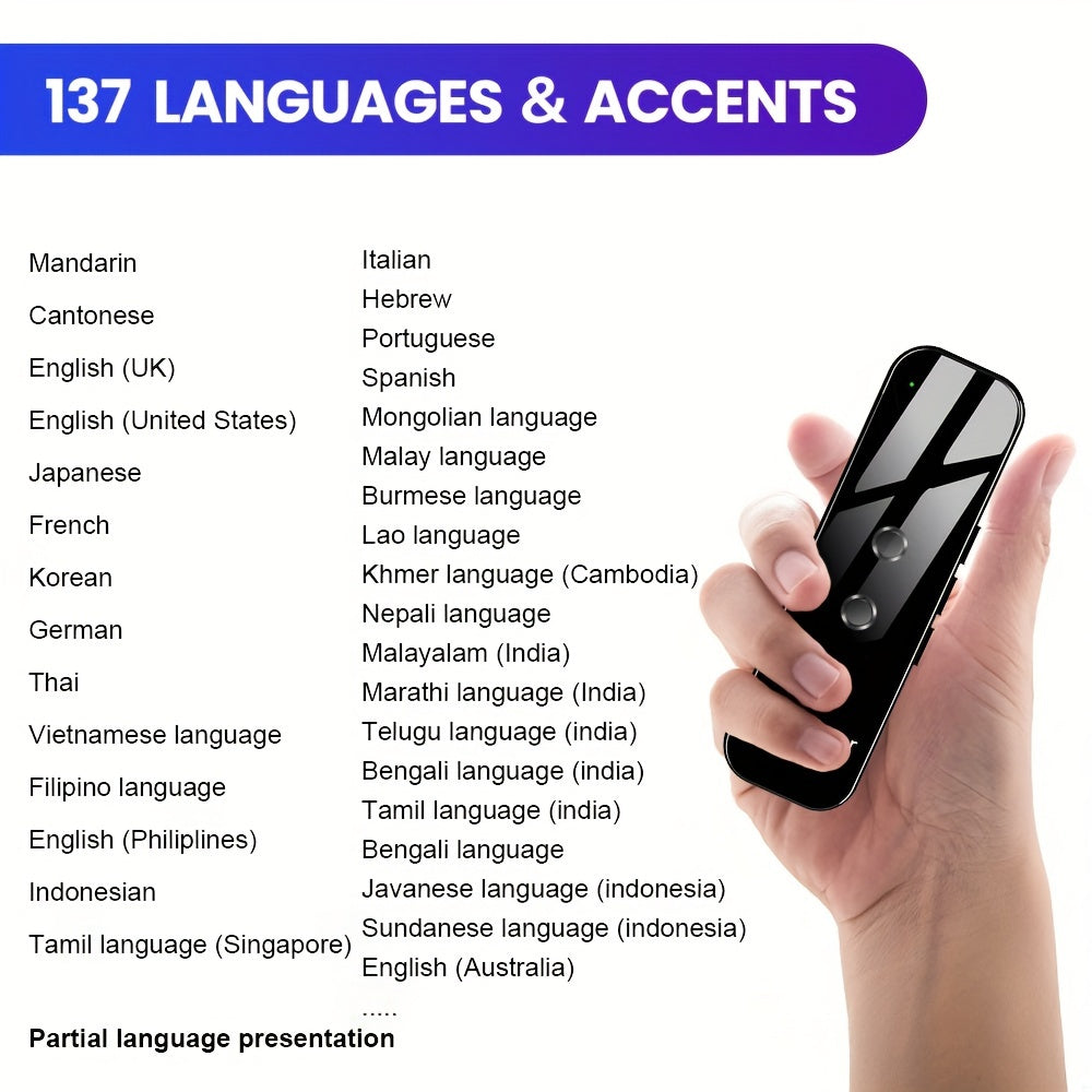 Traducteur Portable Bidirectionnel avec Wi-Fi Intégré et Batterie USB Rechargeable - Appareil de Voyage Compact pour une Communication Sans Effort