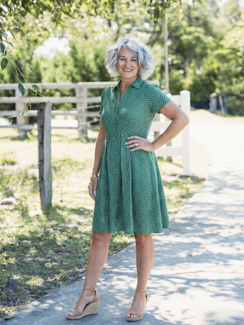 Caroline | Robe midi à pois avec col et manches courtes