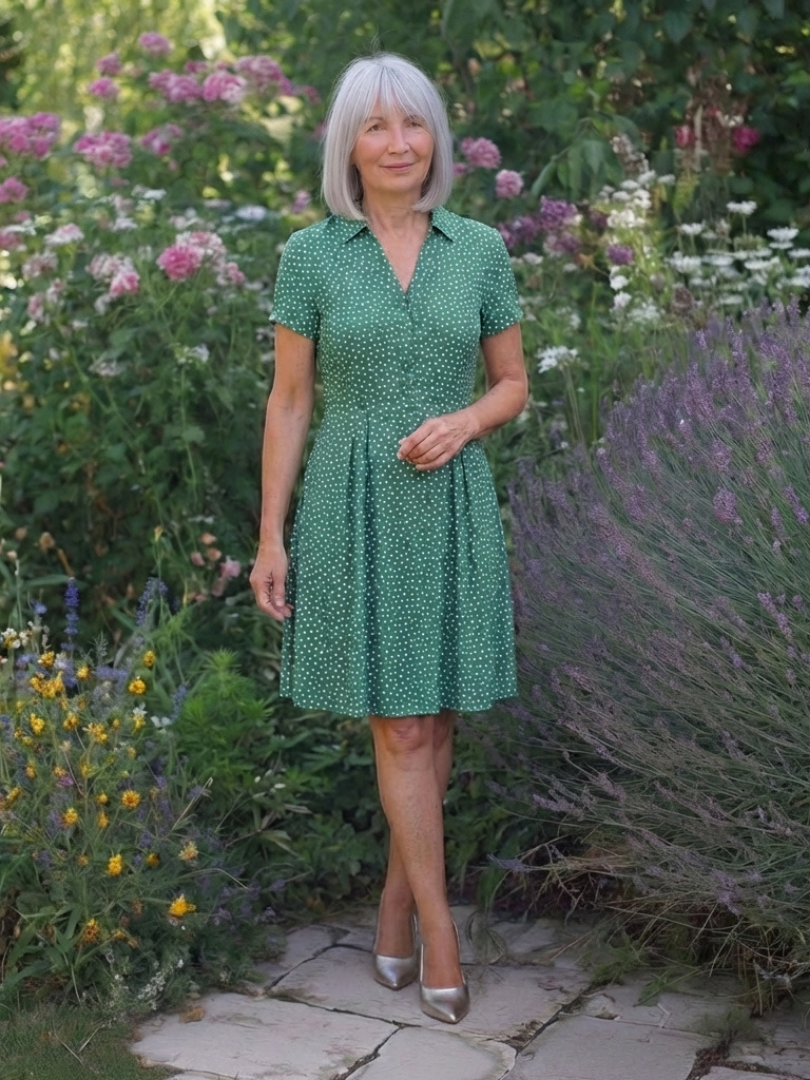 Caroline | Robe midi à pois avec col et manches courtes