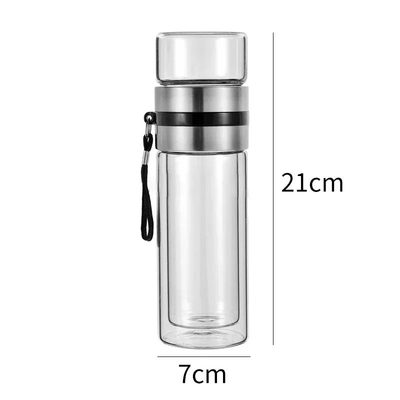 WoodGlass Thermo – Bouteille Isotherme Portable Transparente avec Filtre à Thé pour Boissons Saines à Emporter