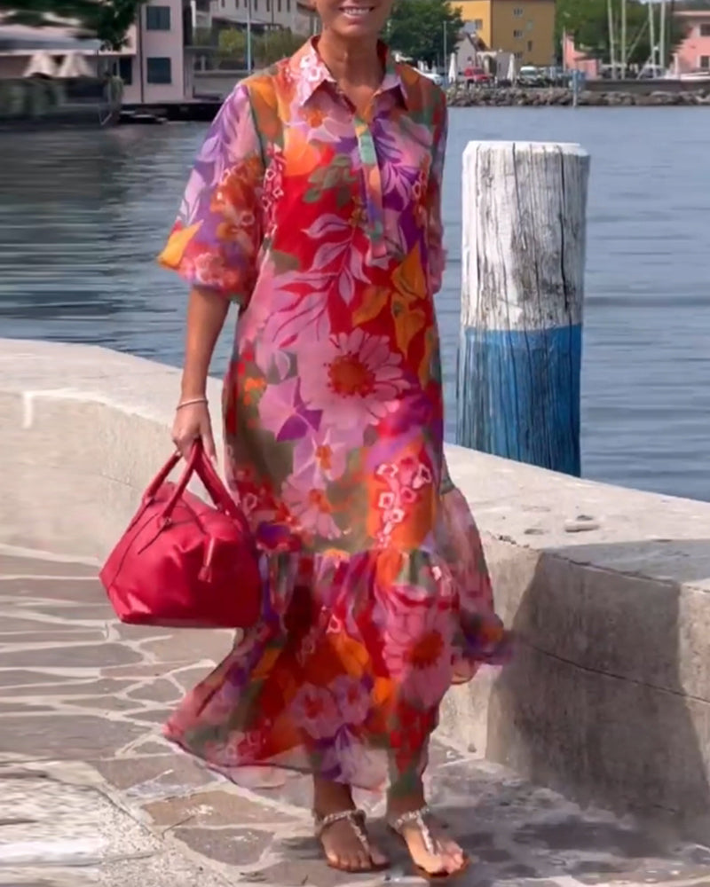 Helena | Robe imprimée colorée avec des manches lanternes amples
