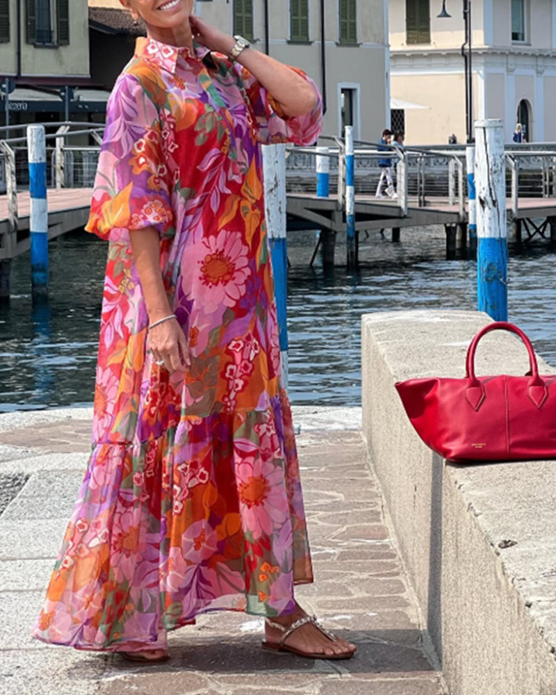 Helena | Robe imprimée colorée avec des manches lanternes amples