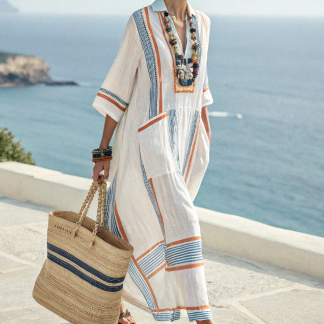 Robe kimono longue à rayures pour femme — plage