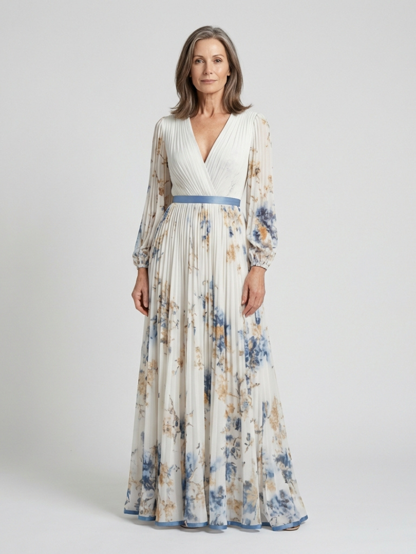 Lavinia | Robe Maxi Florale à Manches Longues et Décolleté en V
