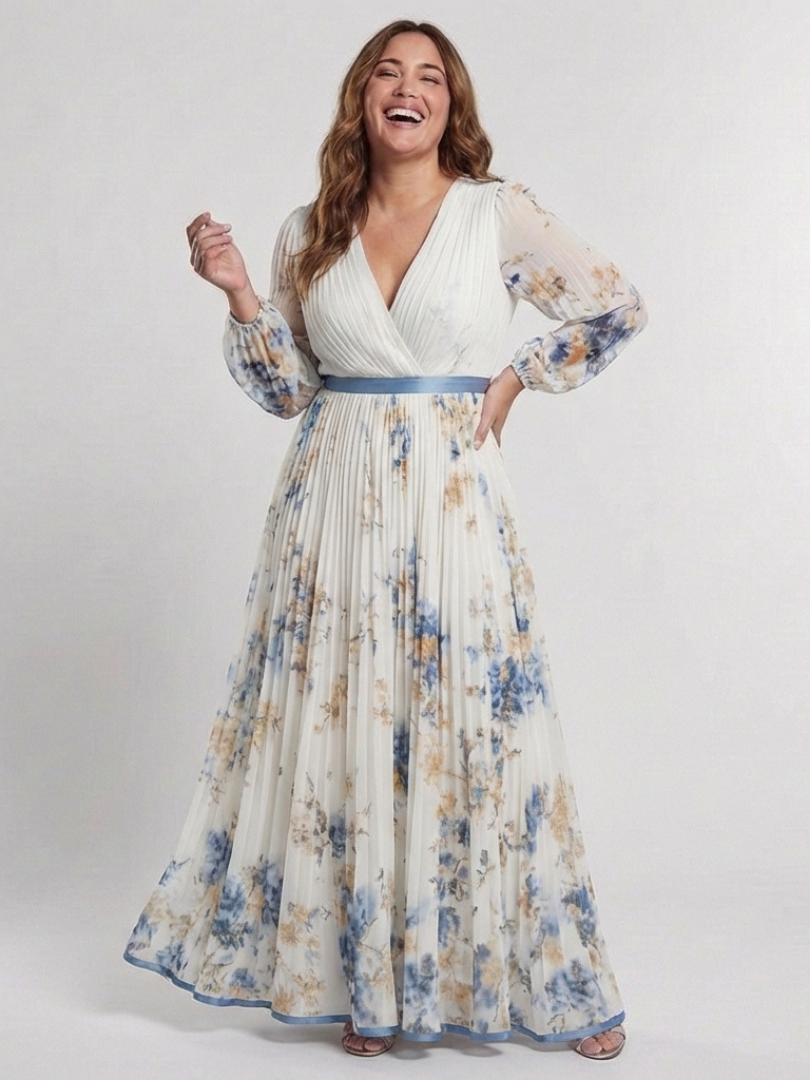 Lavinia | Robe Maxi Florale à Manches Longues et Décolleté en V