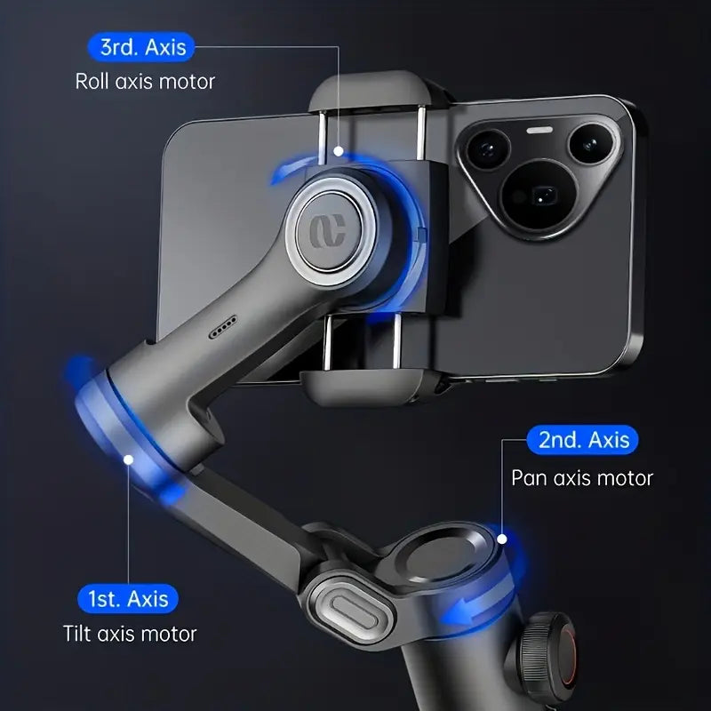 Stabilisateur de Gimbal Portable SmartPro - Stabilisateur PTZ Vidéo Vlog Smartphone Pliable pour iPhone, Android et Samsung