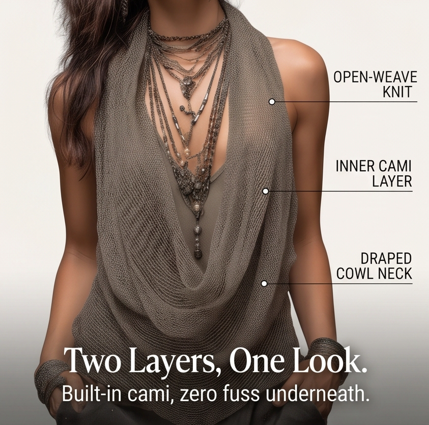 Lunessa – Haut en tricot à col drapé et dos nu