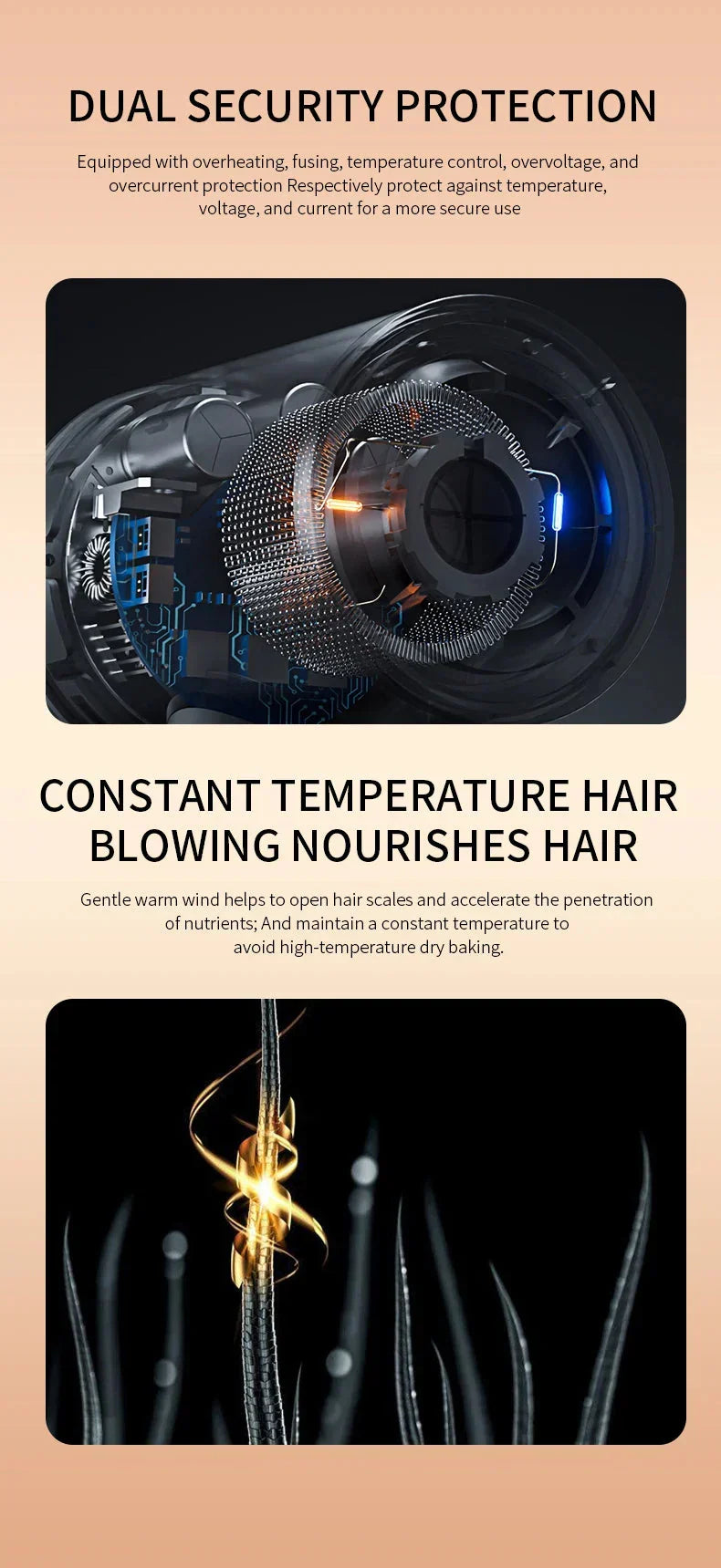 Sèche-cheveux haute performance 2400W avec technologie ionique et air froid et chaud