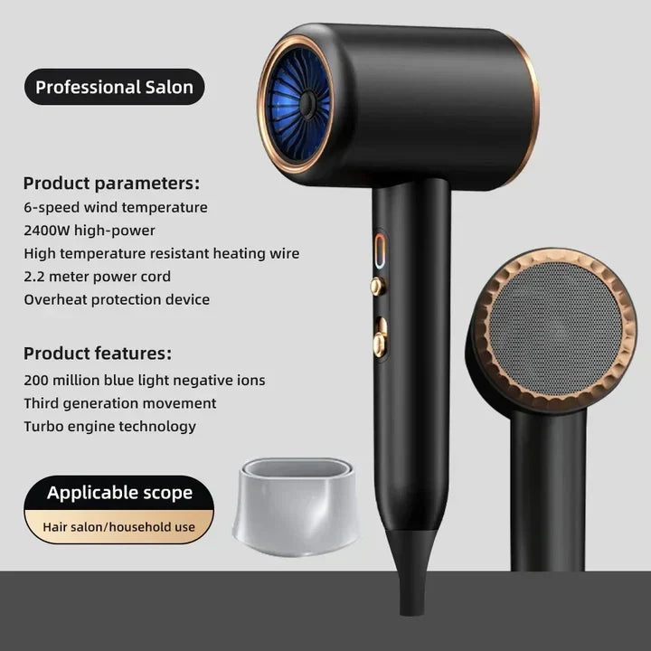 Sèche-cheveux haute performance 2400W avec technologie ionique et air froid et chaud