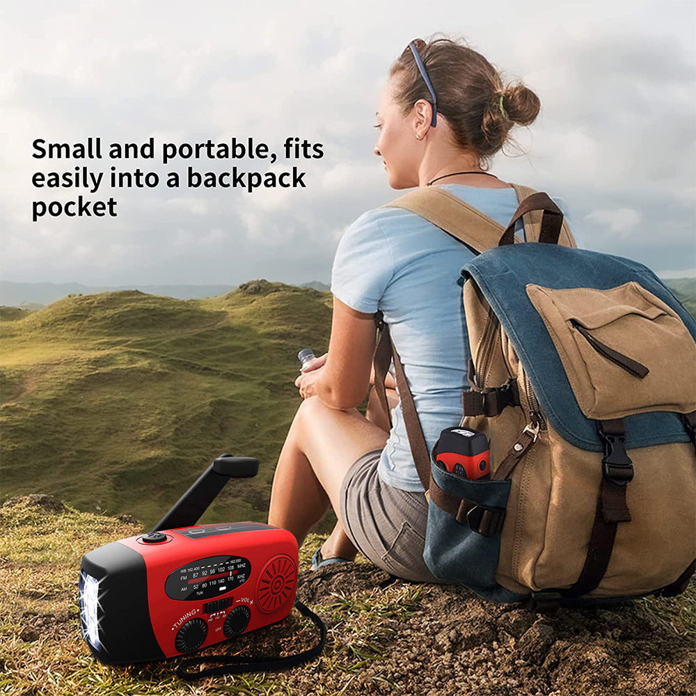 Radio d'Urgence Autonome – Manivelle, Solaire, Lampe de Poche & Batterie Externe – Radio FM/AM, Indispensable en Cas de Catastrophes et d'Urgences