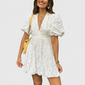 Robe Femme Blanche à Volants Robe Été Élégante Brodée