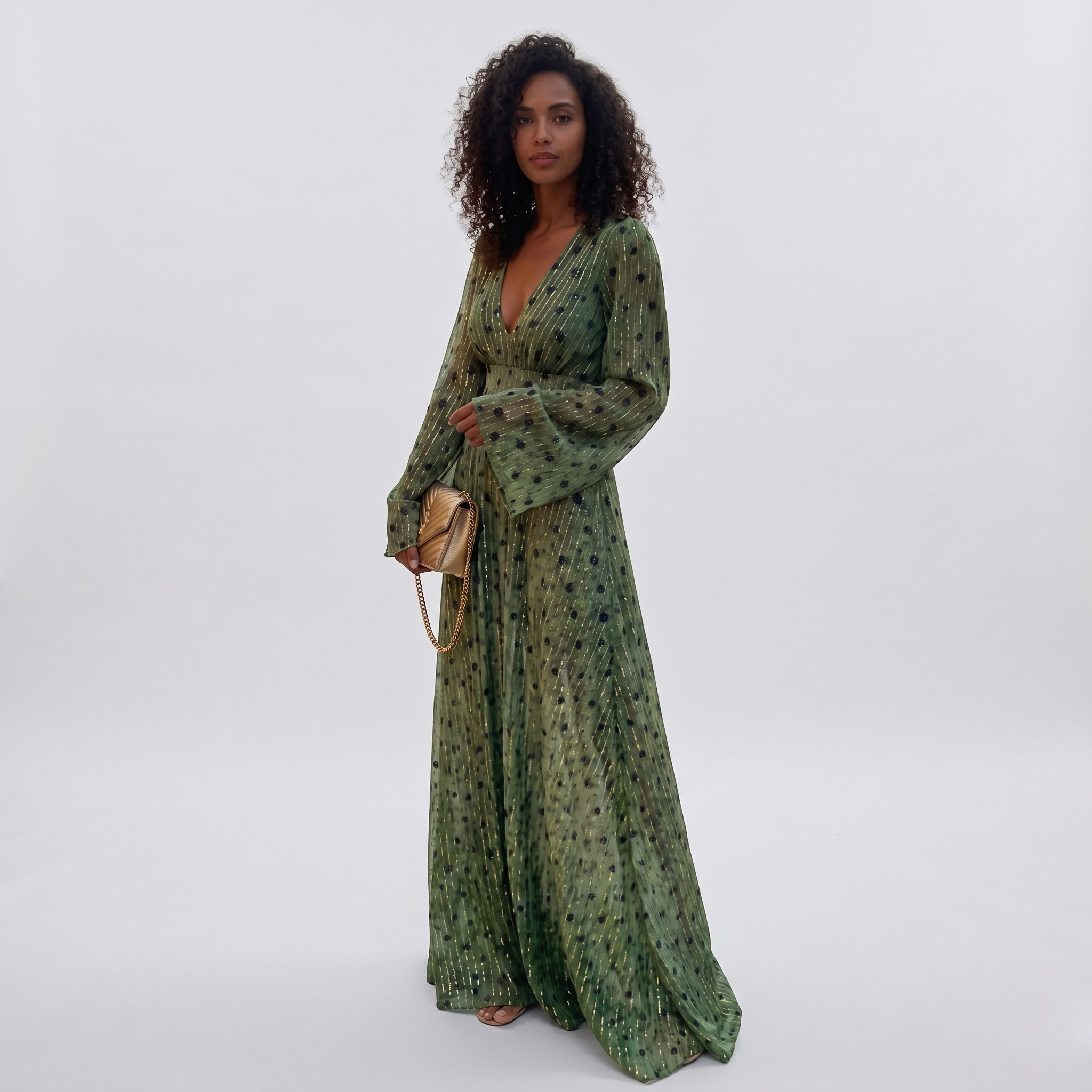 Robe Maxi Fleurie Bohème Femme Robe Longue Élégante Manches Longues Col V