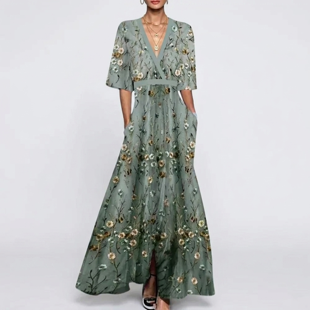 Robe Maxi Femme Fleurie Robe Élégante Fluide Pour Occasions