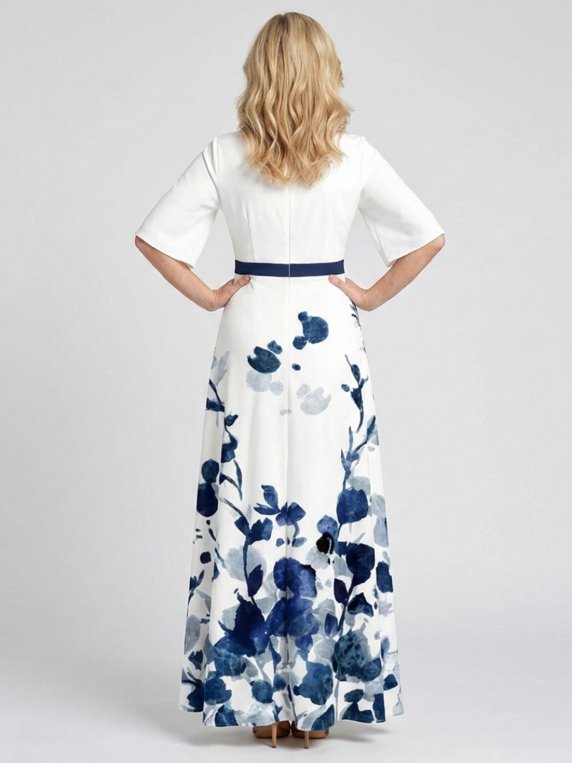 Eliza | Robe maxi florale à manches courtes en V