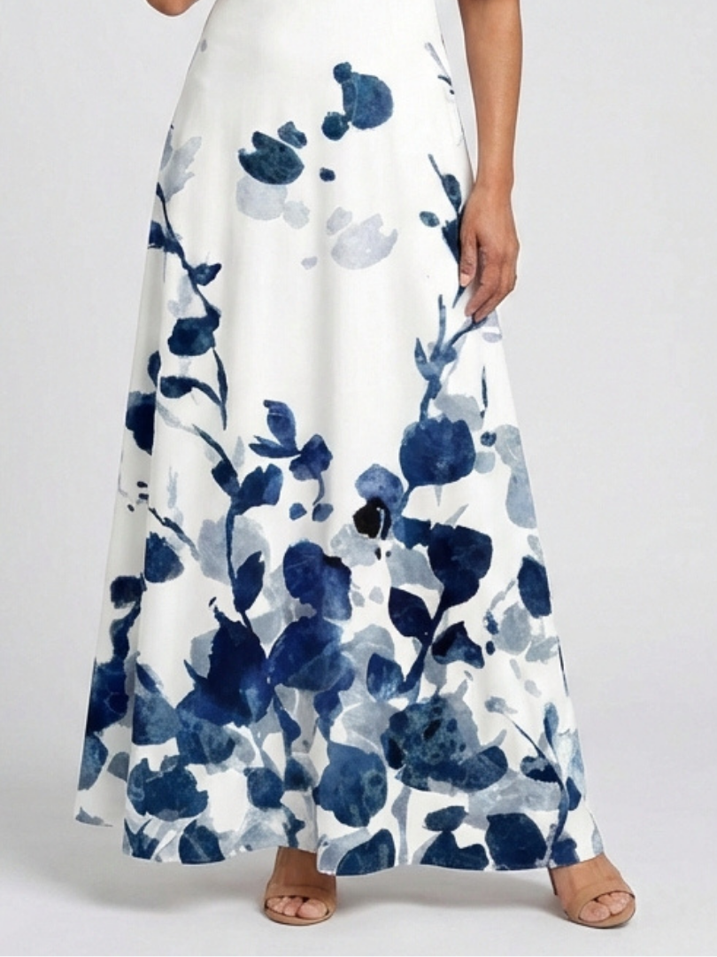 Eliza | Robe maxi florale à manches courtes en V