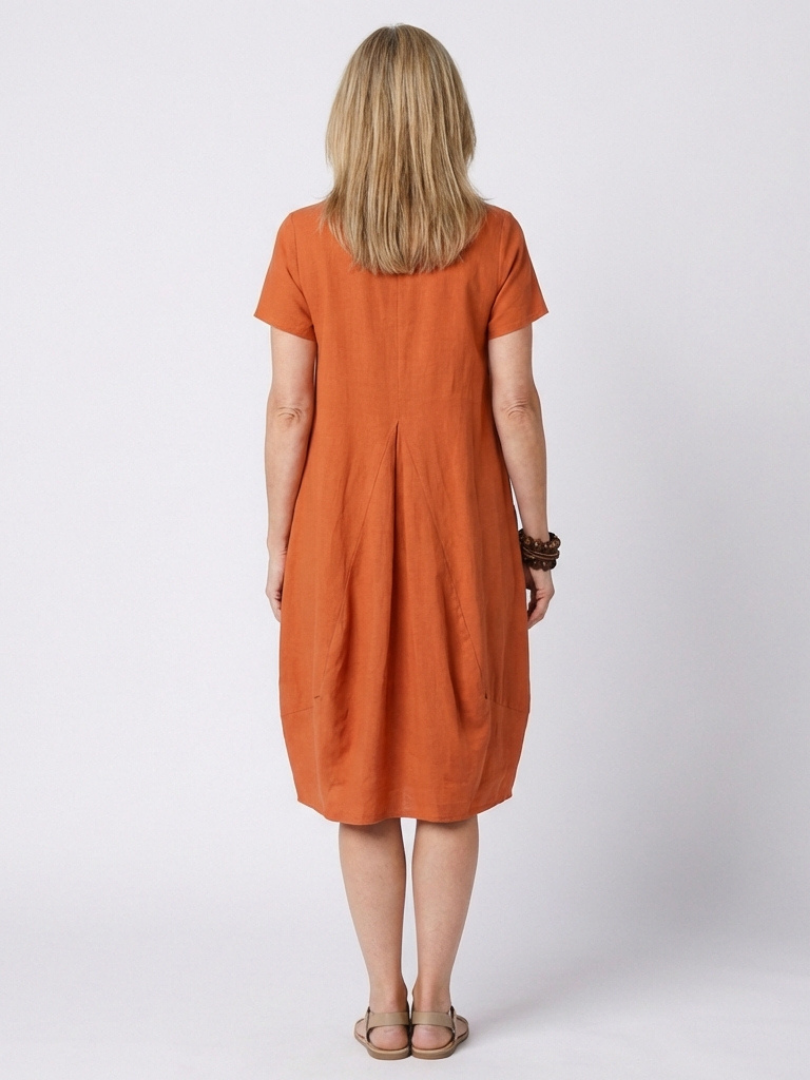 Diane | Robe plissée à manches courtes longueur genou