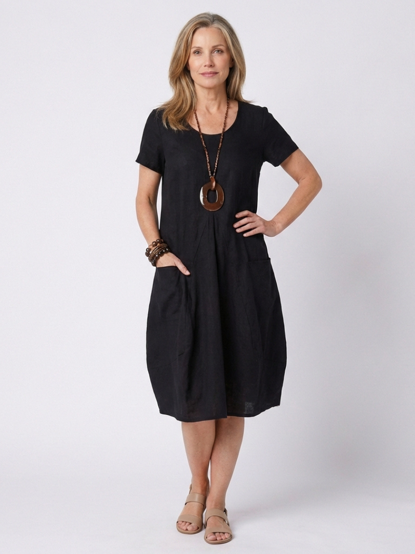 Diane | Robe plissée à manches courtes longueur genou