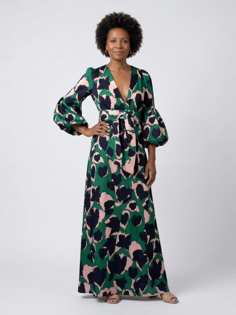 Isolde | Robe Maxi à Encolure en V et Ceinture à Nouer à Manches Longues