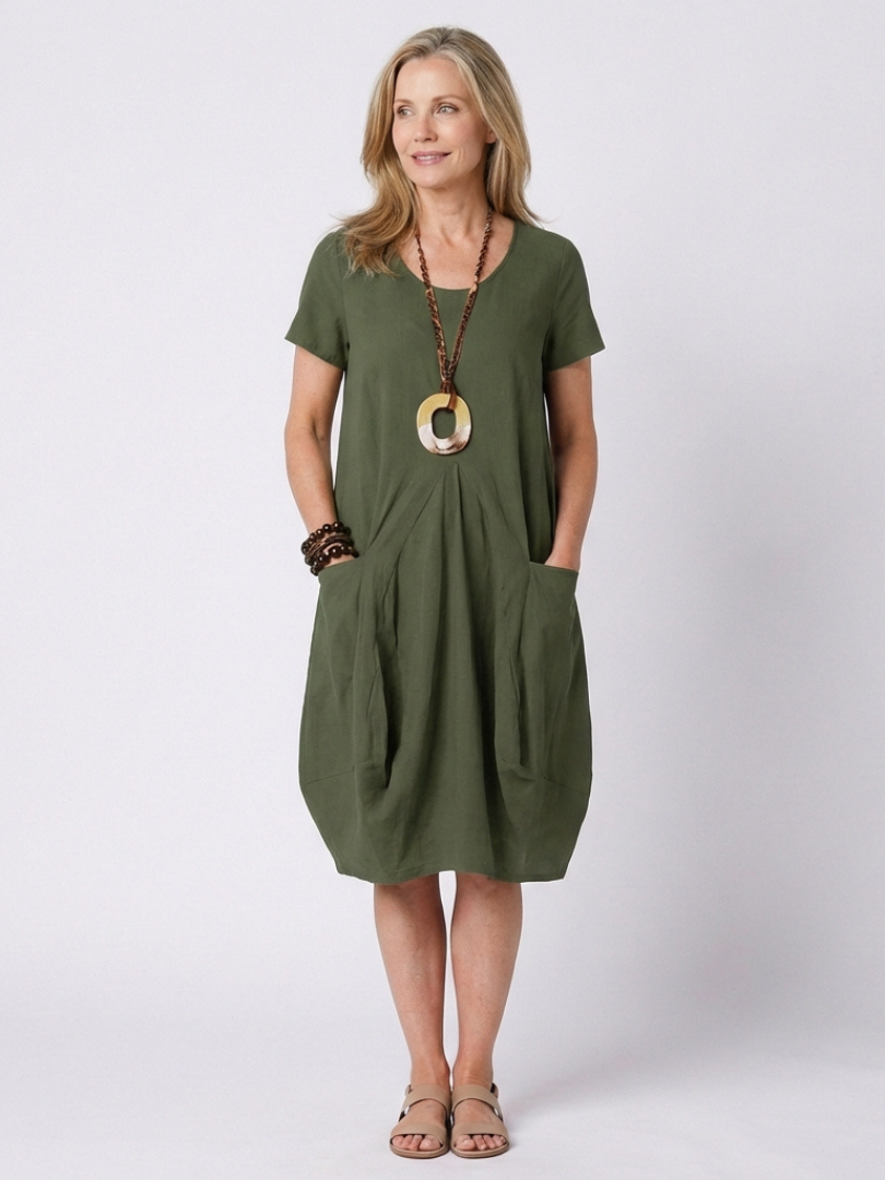 Diane | Robe plissée à manches courtes longueur genou
