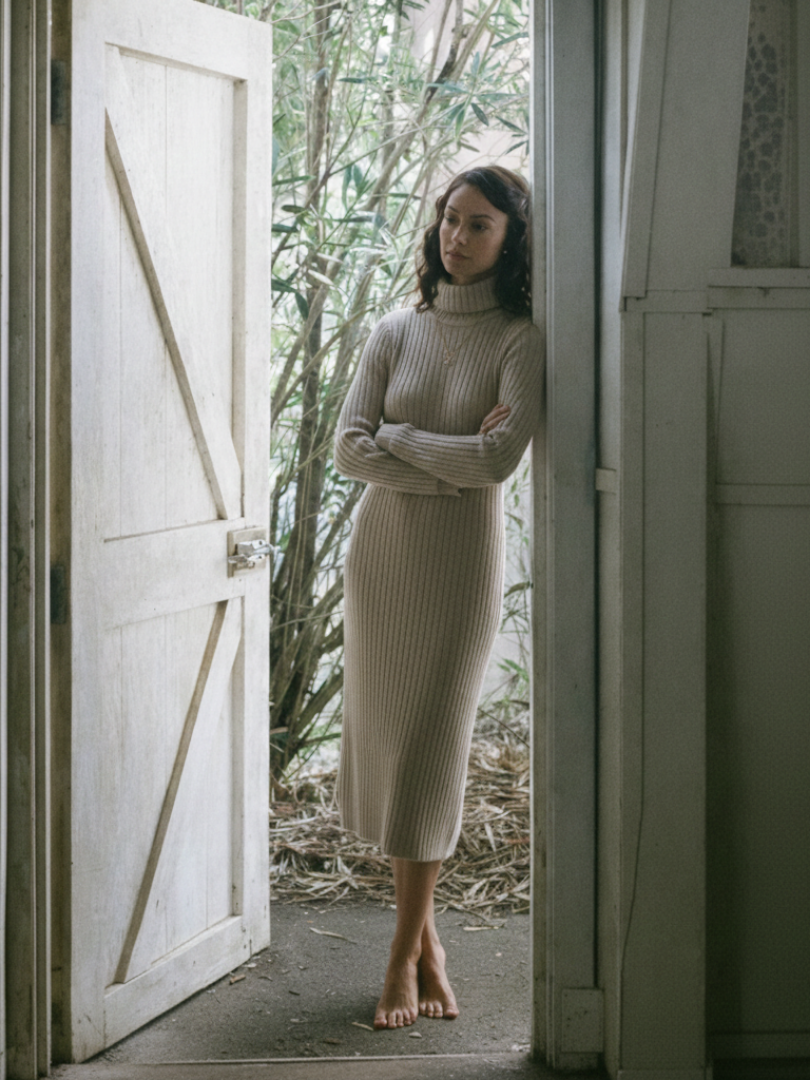 Margot | Robe en Tricot Côtelé à Col Roulé