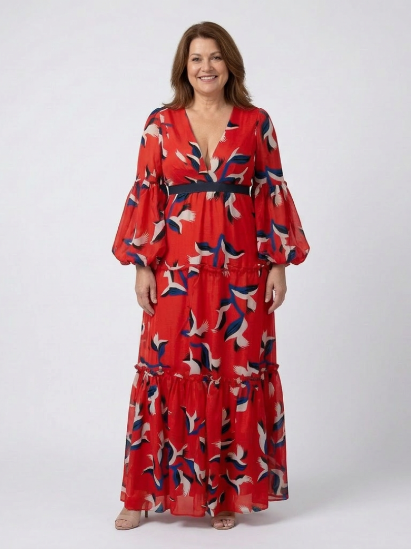 Isolde | Robe Maxi à Encolure en V et Ceinture à Nouer à Manches Longues