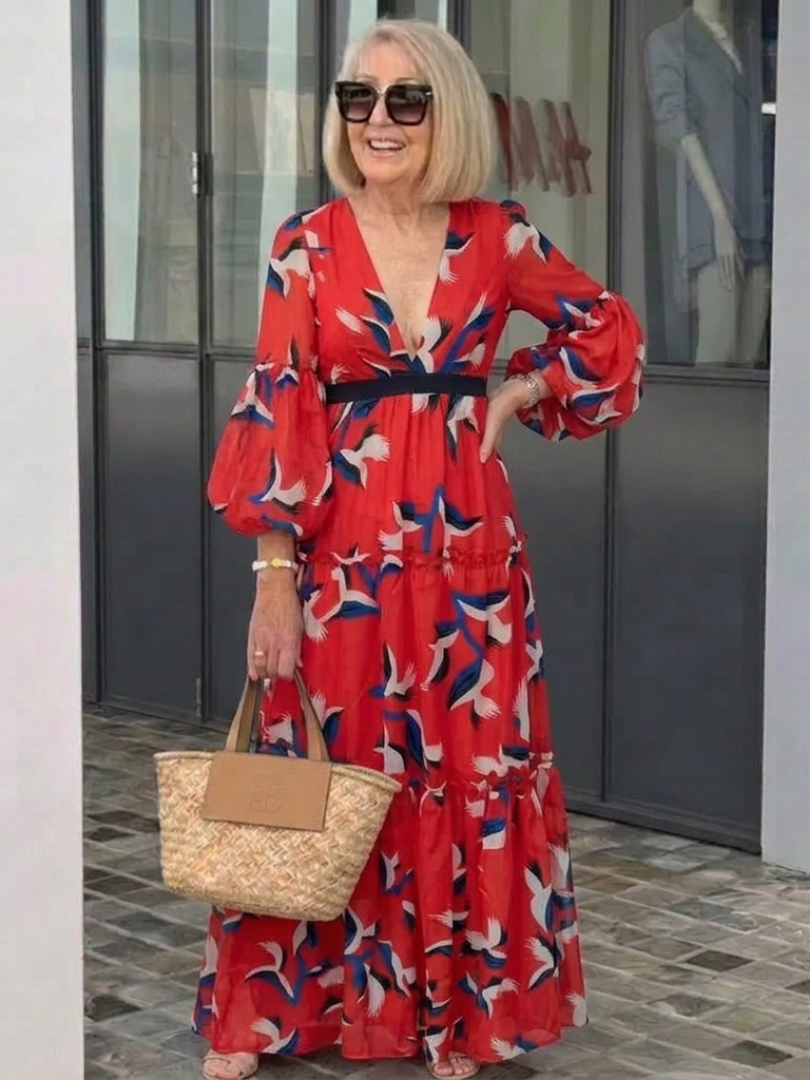 Isolde | Robe Maxi à Encolure en V et Ceinture à Nouer à Manches Longues