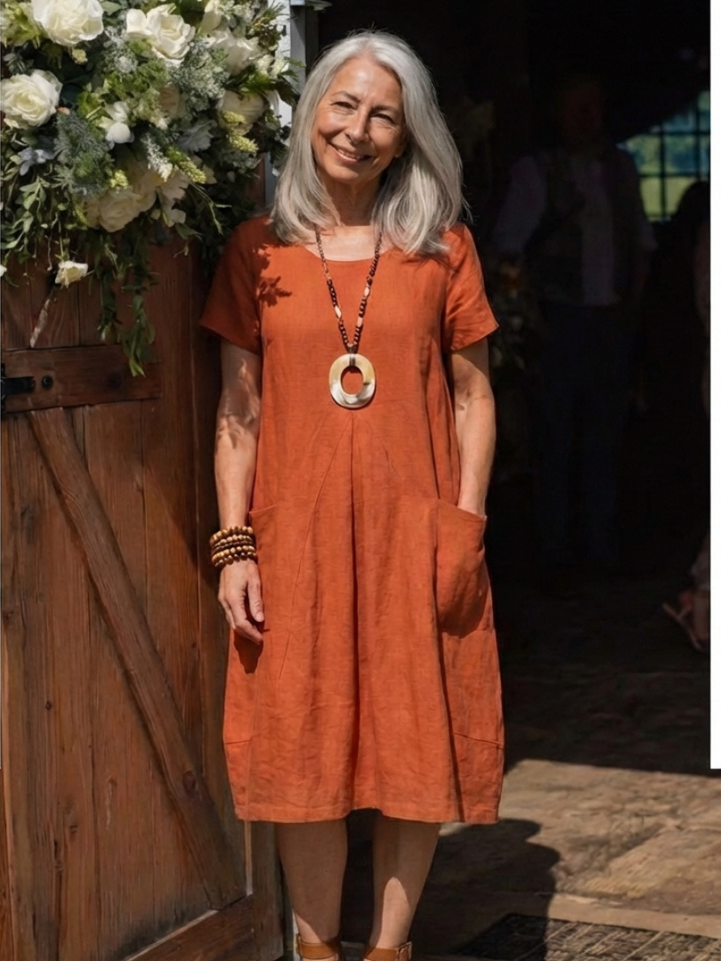 Diane | Robe plissée à manches courtes longueur genou