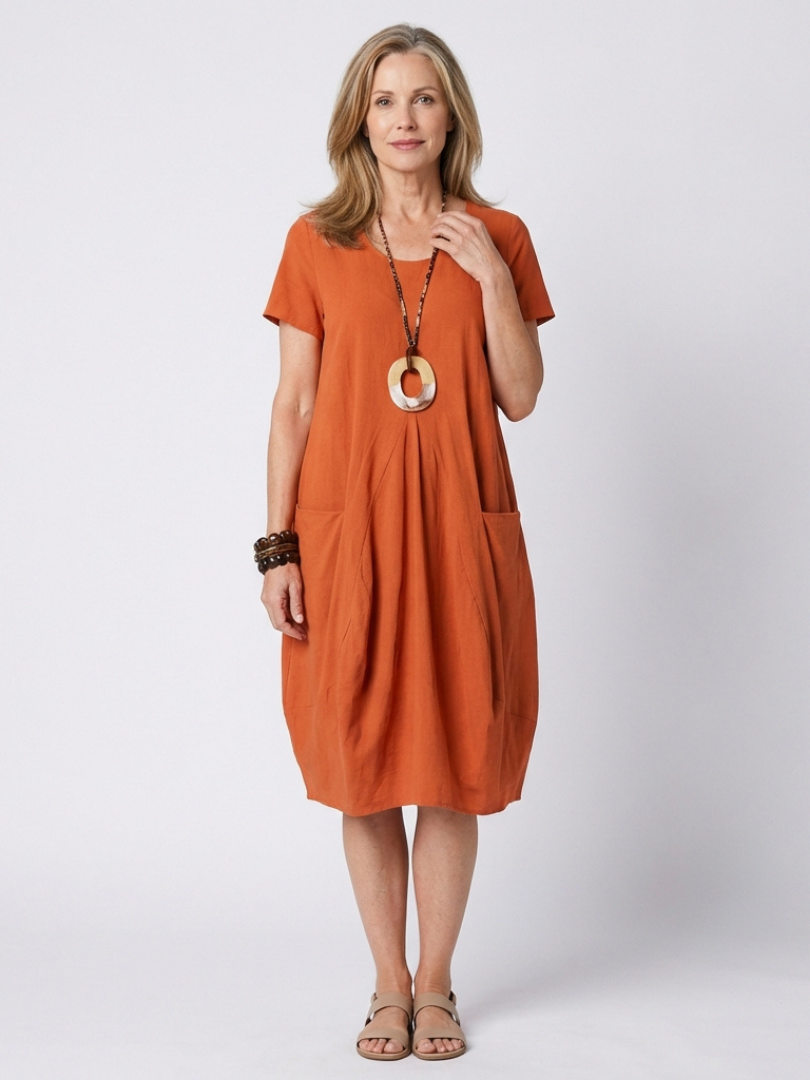 Diane | Robe plissée à manches courtes longueur genou