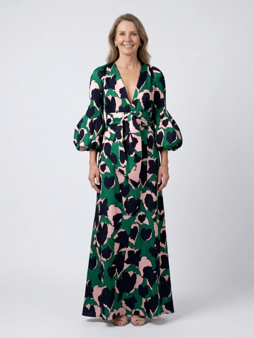 Isolde | Robe Maxi à Encolure en V et Ceinture à Nouer à Manches Longues