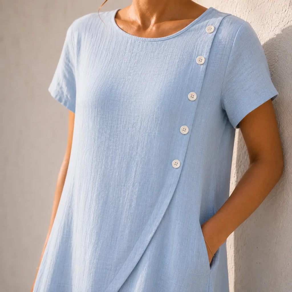 Sumlor – Robe midi à boutons asymétriques avec poches pour l'été